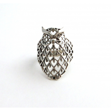 Sterling Silver Owl Ring Marked 925 Size 7.5 Filigree